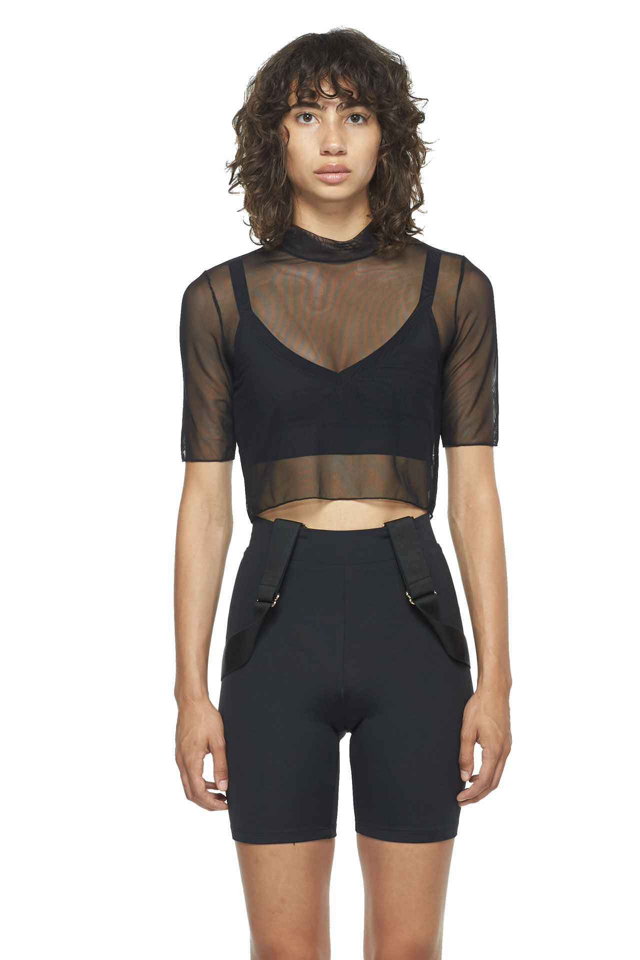 Black Cropped Fitted Mesh Top | NEW YORK PILATES