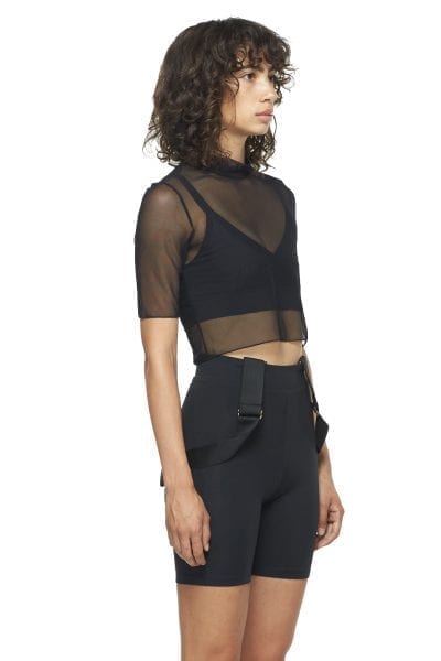 Black Cropped Fitted Mesh Top | NEW YORK PILATES