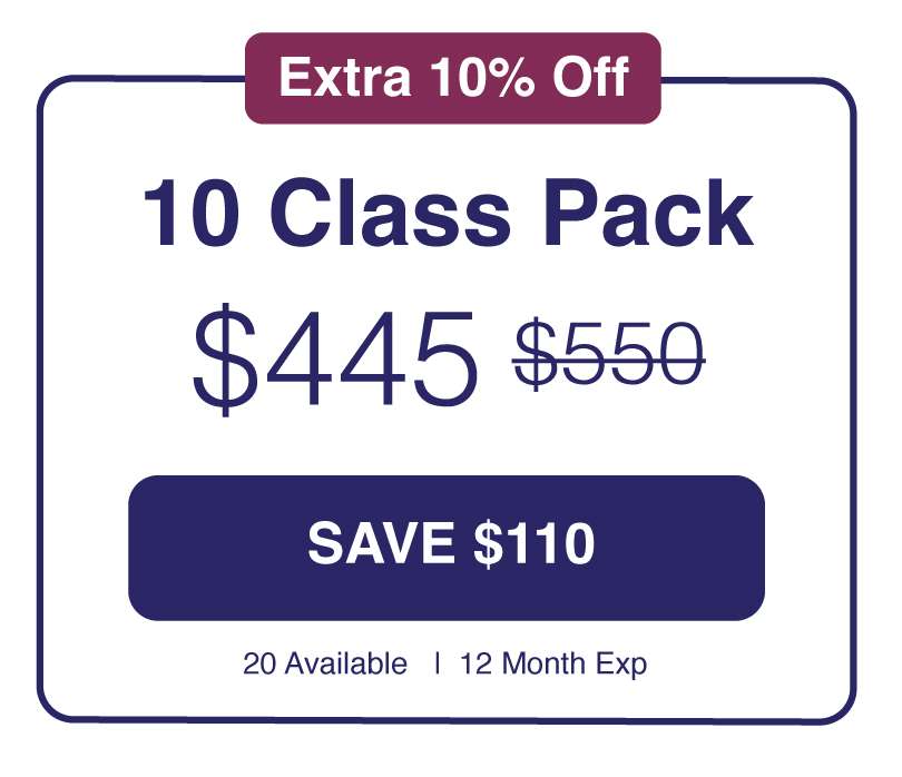 End of Summer Sale extended till midnight! Take an extra 10% off all class packs today—a 10 Class Pack now just 5, down from 0, saving you 0. Only 20 available; offer expires in 12 months. Save a total of 20% off!.