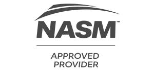 The image shows the NASM logo with a swoosh above the bold letters NASM and the words Approved Provider written below, indicating recognition for Reformer Pilates Certification.