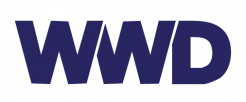 The image shows the bold, dark blue letters WWD on a light gray background.