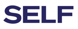 The image shows the word SELF in large, bold, dark blue capital letters on a light gray background.