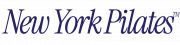 The image shows the words New York Pilates in a stylized navy blue font on a light background, serving as the main header for the design.